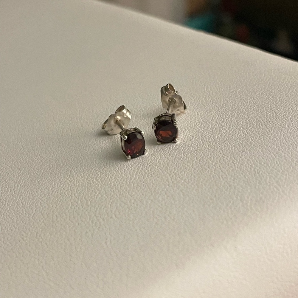 Vintage Silver and Faceted Garnet Stud Earrings